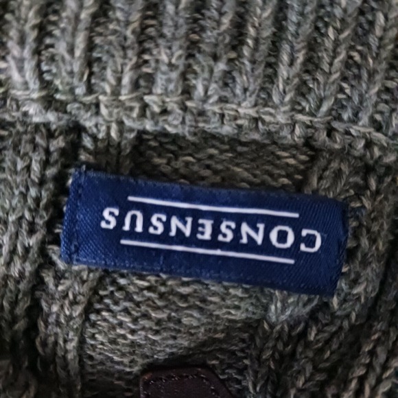 Vintage Consensus Sweater Mens XL 100% Cotton Cable Knit Mock Neck 1/4 Zip Heavy - Picture 5 of 9